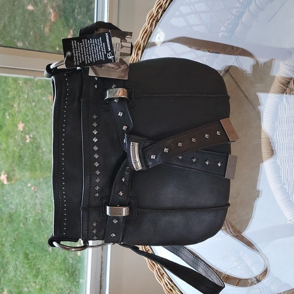 b. makowsky Handbags - B.Makowsky black leather with silver studs shoulder bag